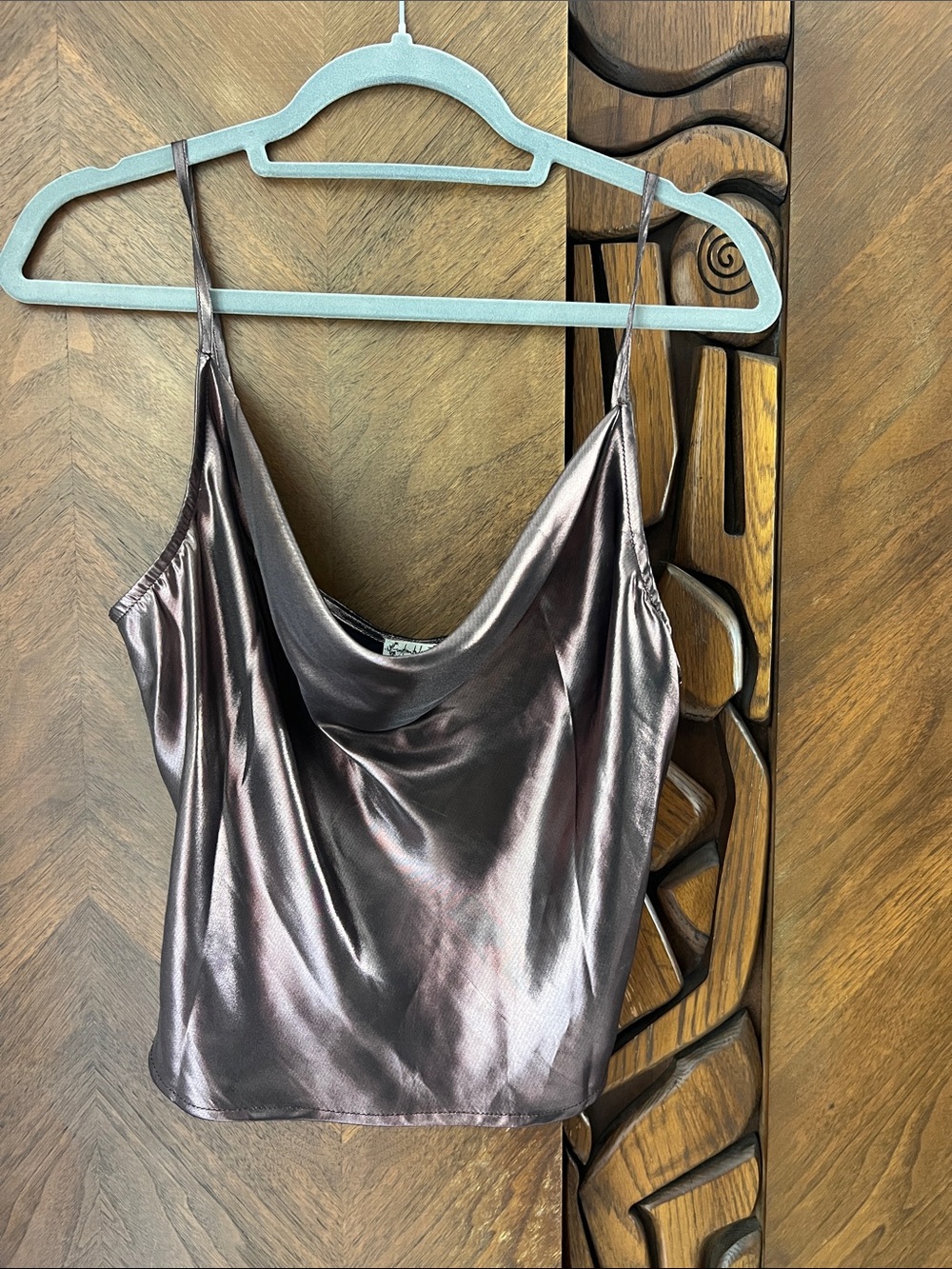 Free People Metallic Bronze Satin Cowl Camisole